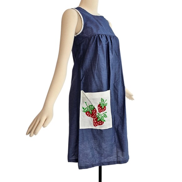 Dresses & Skirts - Vintage DEADSTOCK 1960s Dress Shift Dusty Blue Empire Waist Strawberry Print NWT